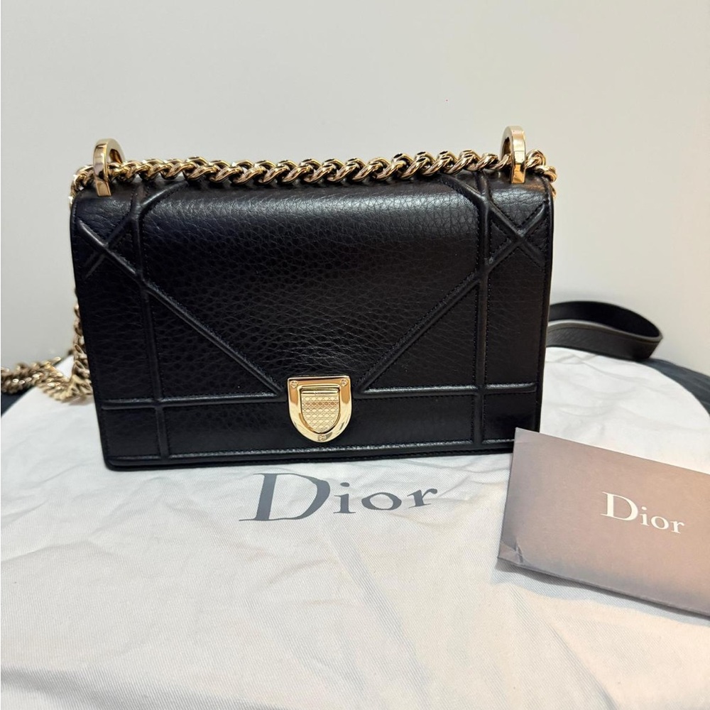 Dior Black Leather Shoulder Bag with Gold Chain